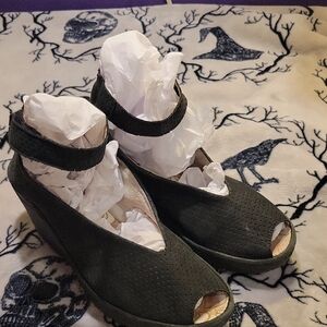 Fly London Black Peep-Toe Wedges